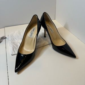 JIMMY CHOO Romy 85MM Black Patient Leather Pumps